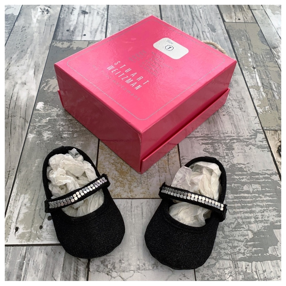Stuart Weitzman Glitter Mesh Black Sparkle Dress Shoes Baby Girl Infant 1 Box